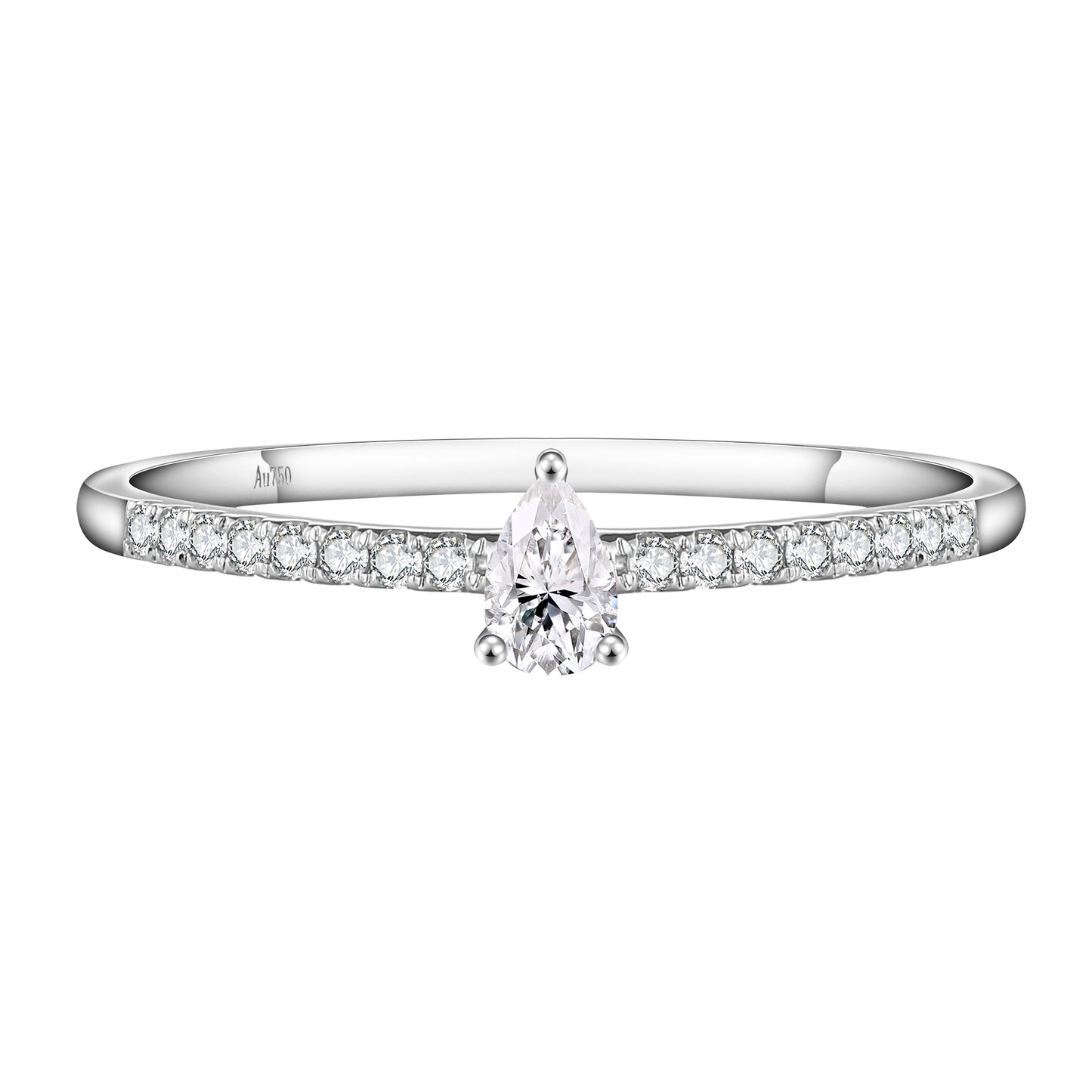 Anillo de oro blanco de 18 quilates con halo de diamantes en forma de pera